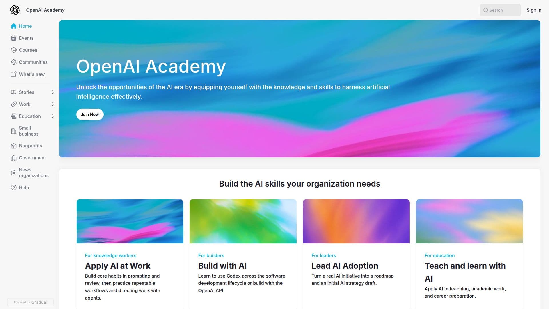 Screenshot von OpenAI Akademie