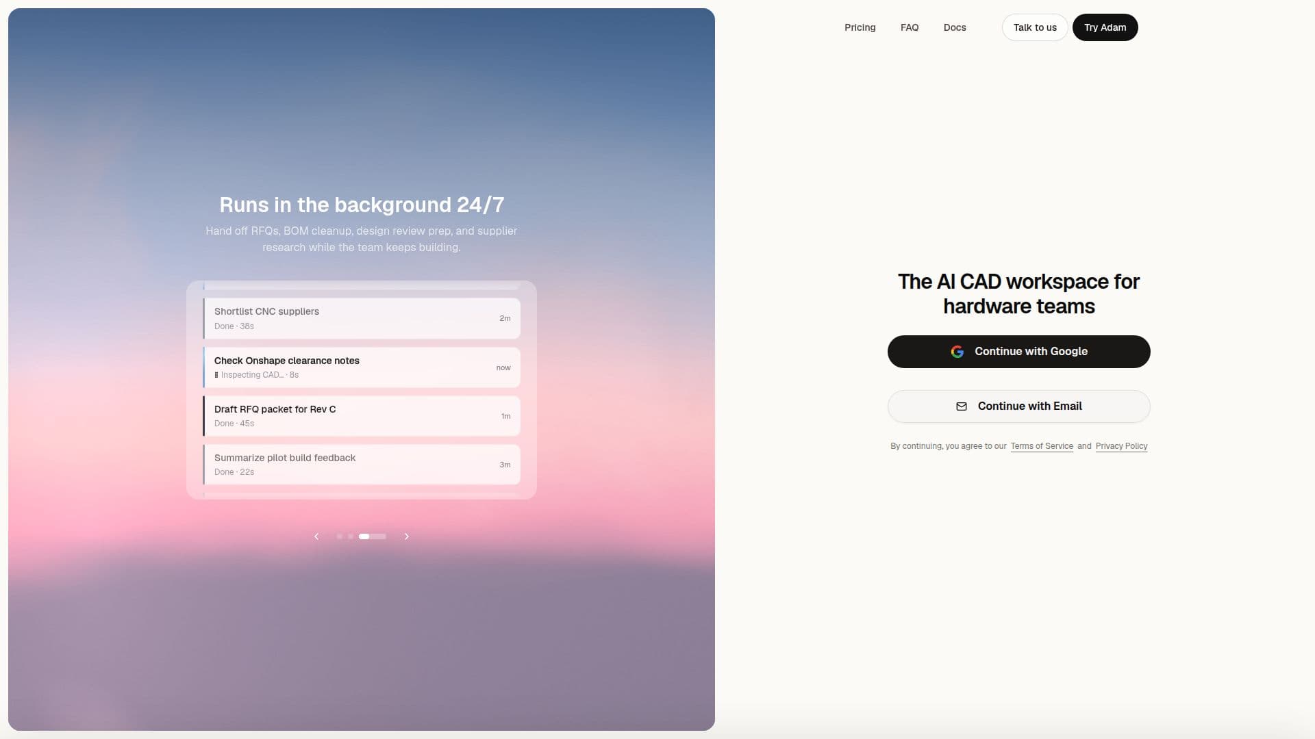 Adam | AI CAD Copilot für Hardware-Teams screenshot