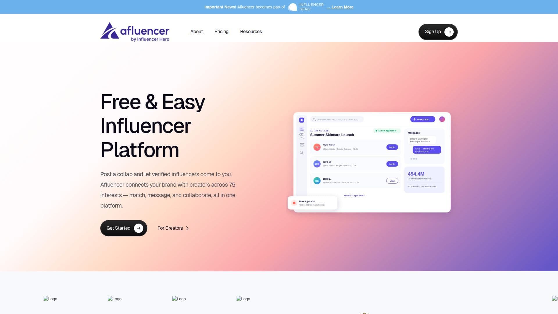 Capture d’écran de Plateforme de Marketing d'Influence Afluencer
