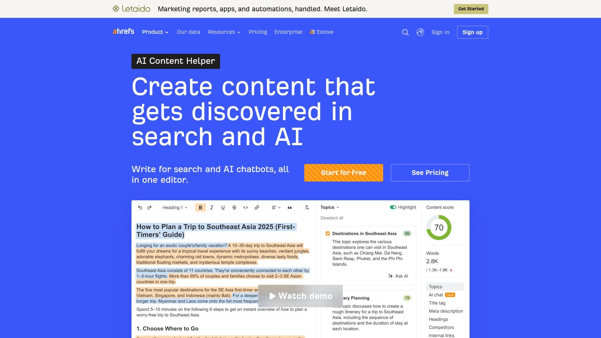Ahrefs AI Content Helper screenshot