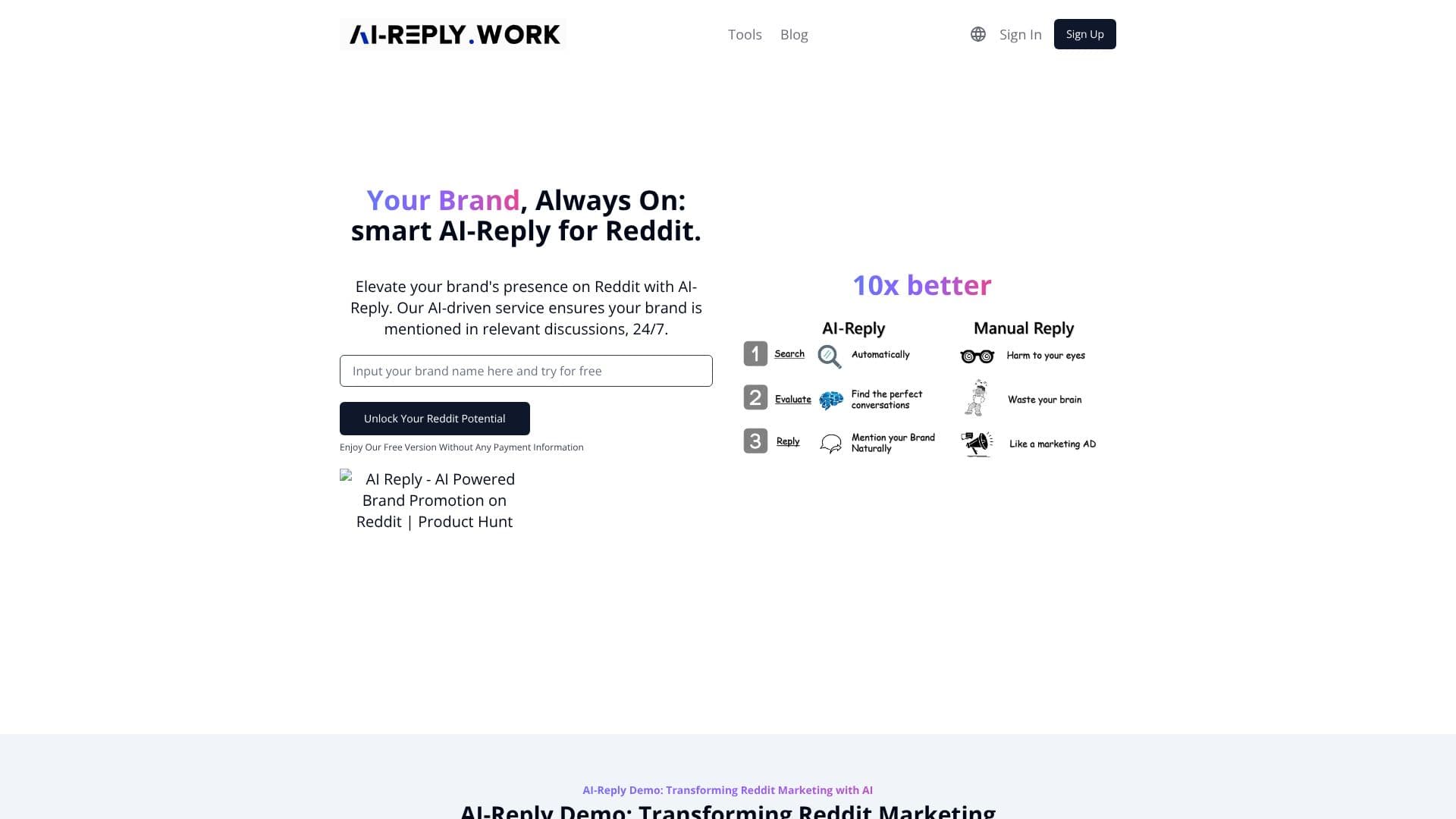 Скриншот AI Reply - Продвижение бренда на Reddit