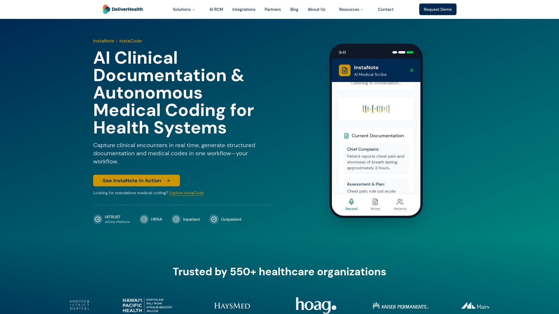 InstaNote AI Clinical Documentation screenshot