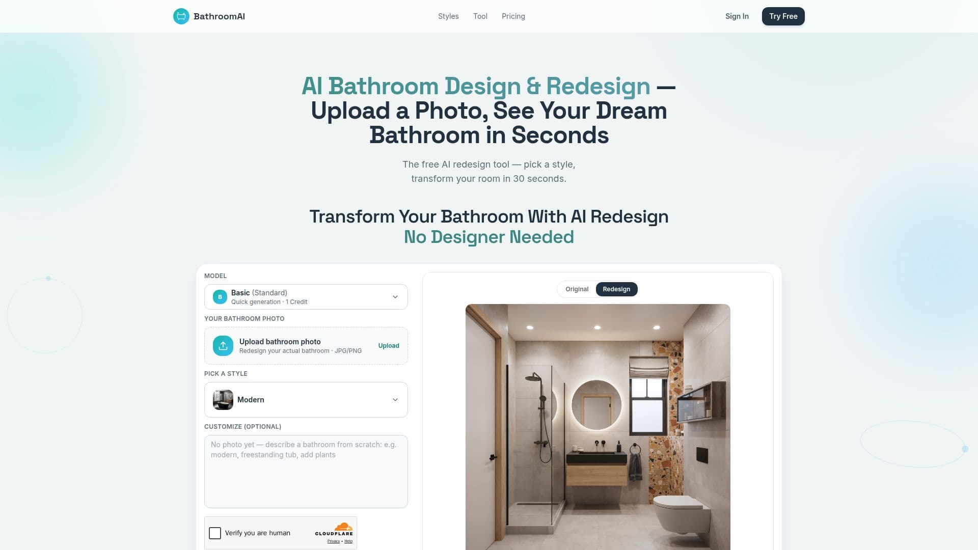 لقطة شاشة لـ AI Bathroom Redesign