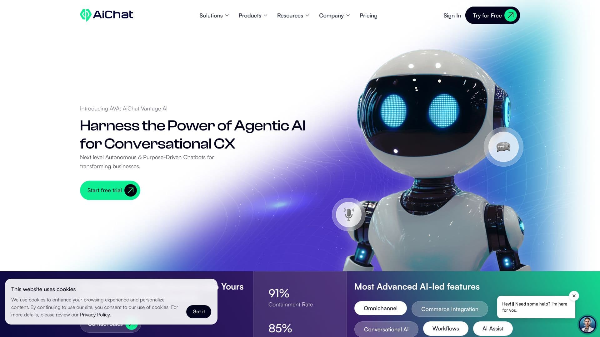 Screenshot von AiChat | Agentic AI für Conversational CX