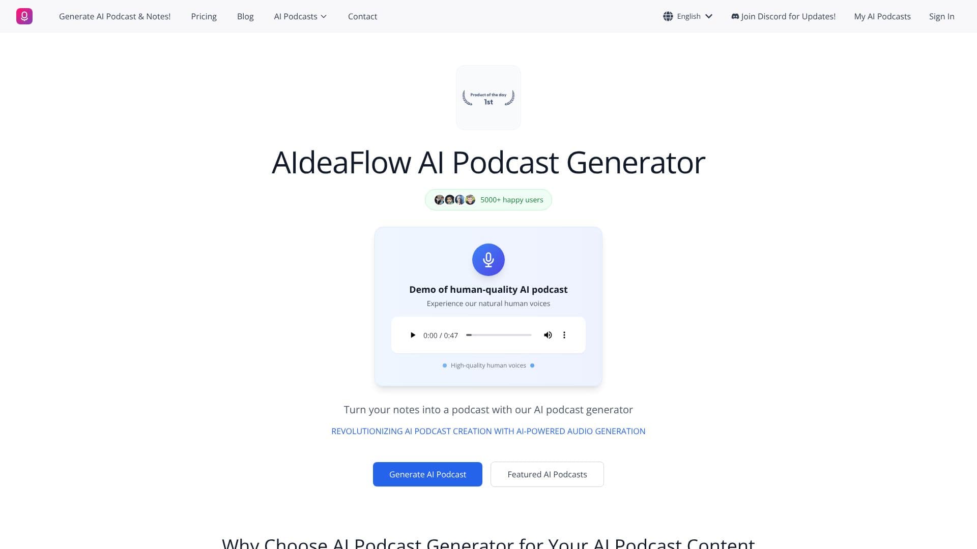AIdeaFlow AI 팟캐스트 생성기 스크린샷