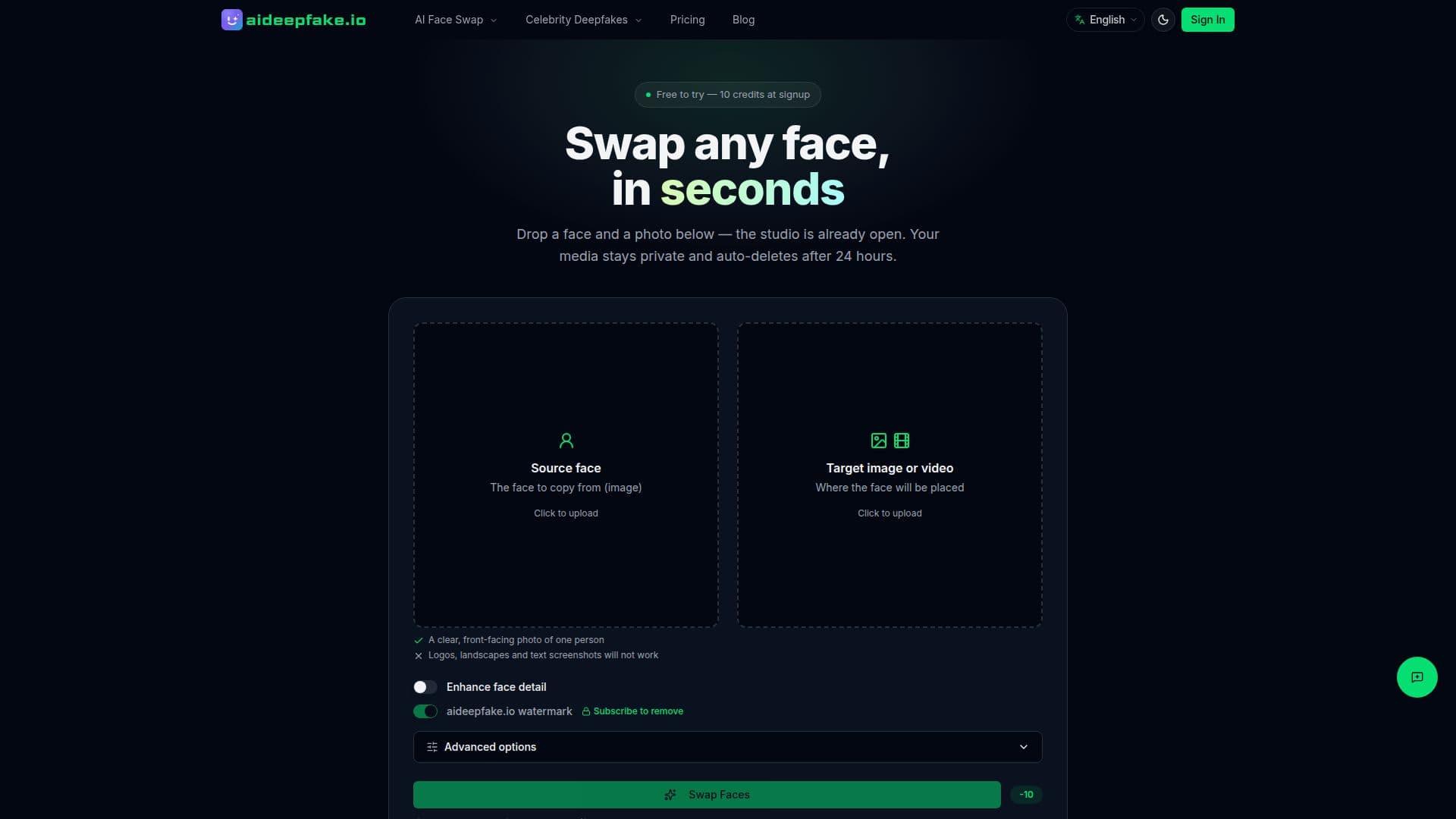 AI Deepfake Maker (aideepfake.io) screenshot