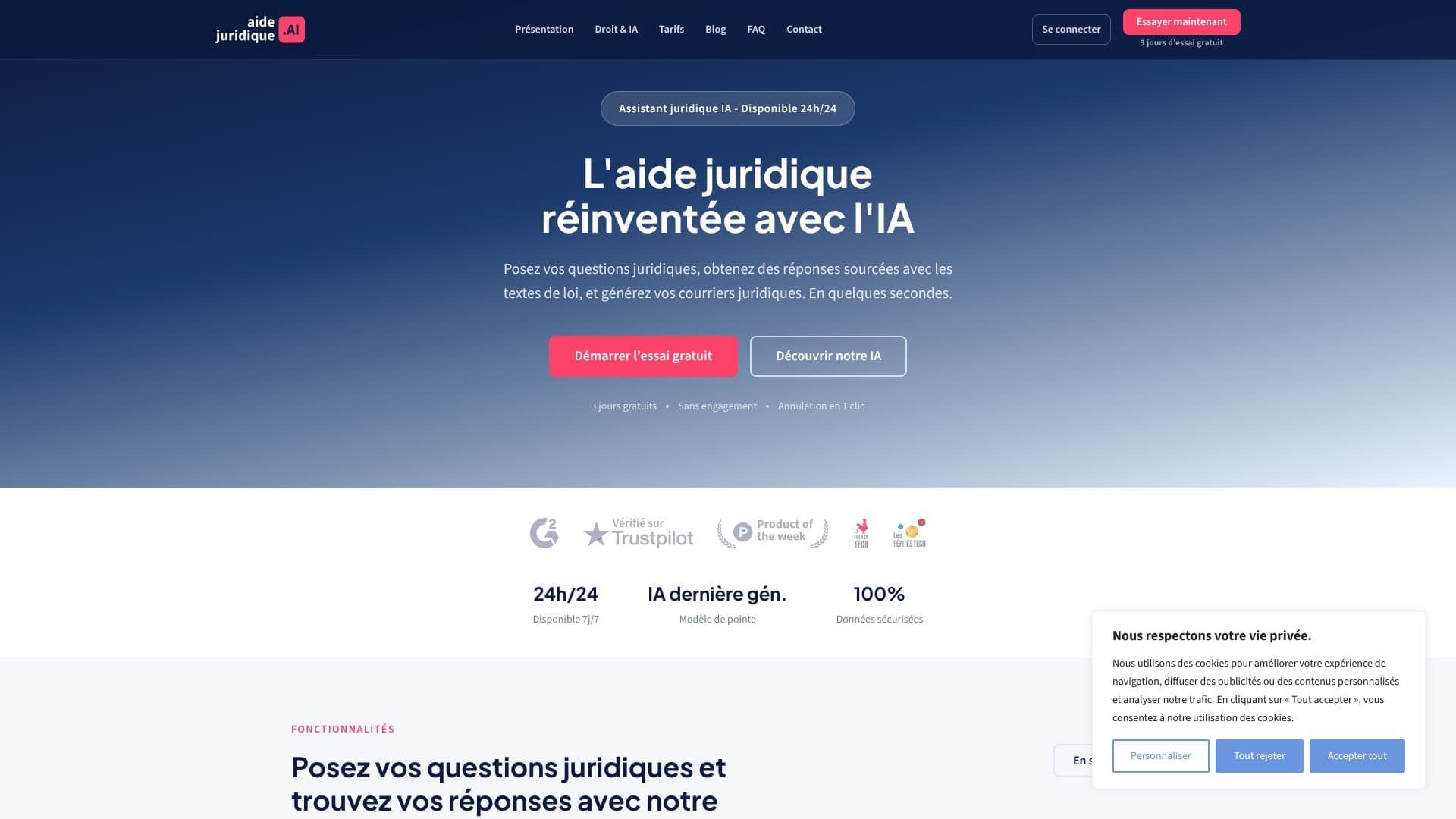 Screenshot von Aidejuridique.ai