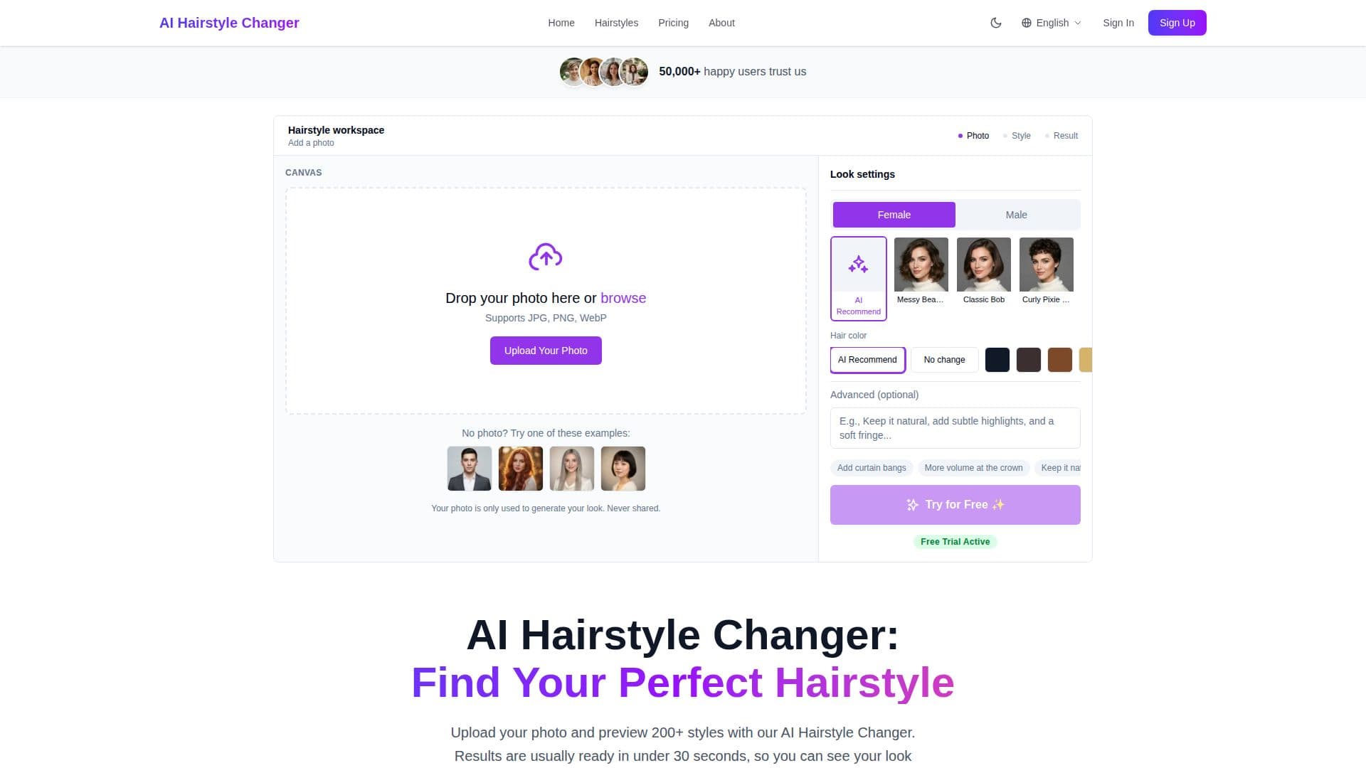 Tangkapan layar AI Hairstyle Changer