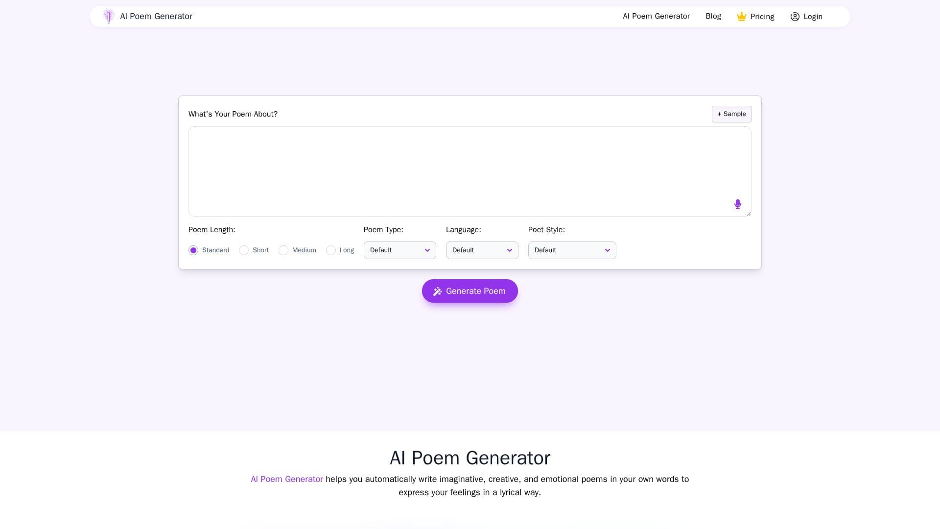 Capture d’écran de AI Poem Generator