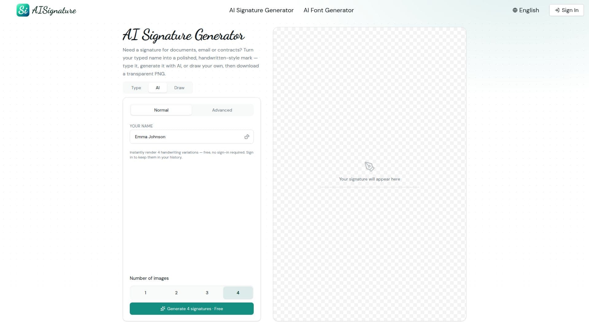 Screenshot von AI Signature Generator