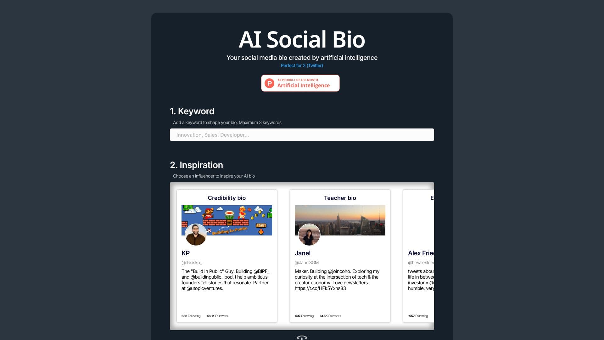 Captura de pantalla de AI Social Bio