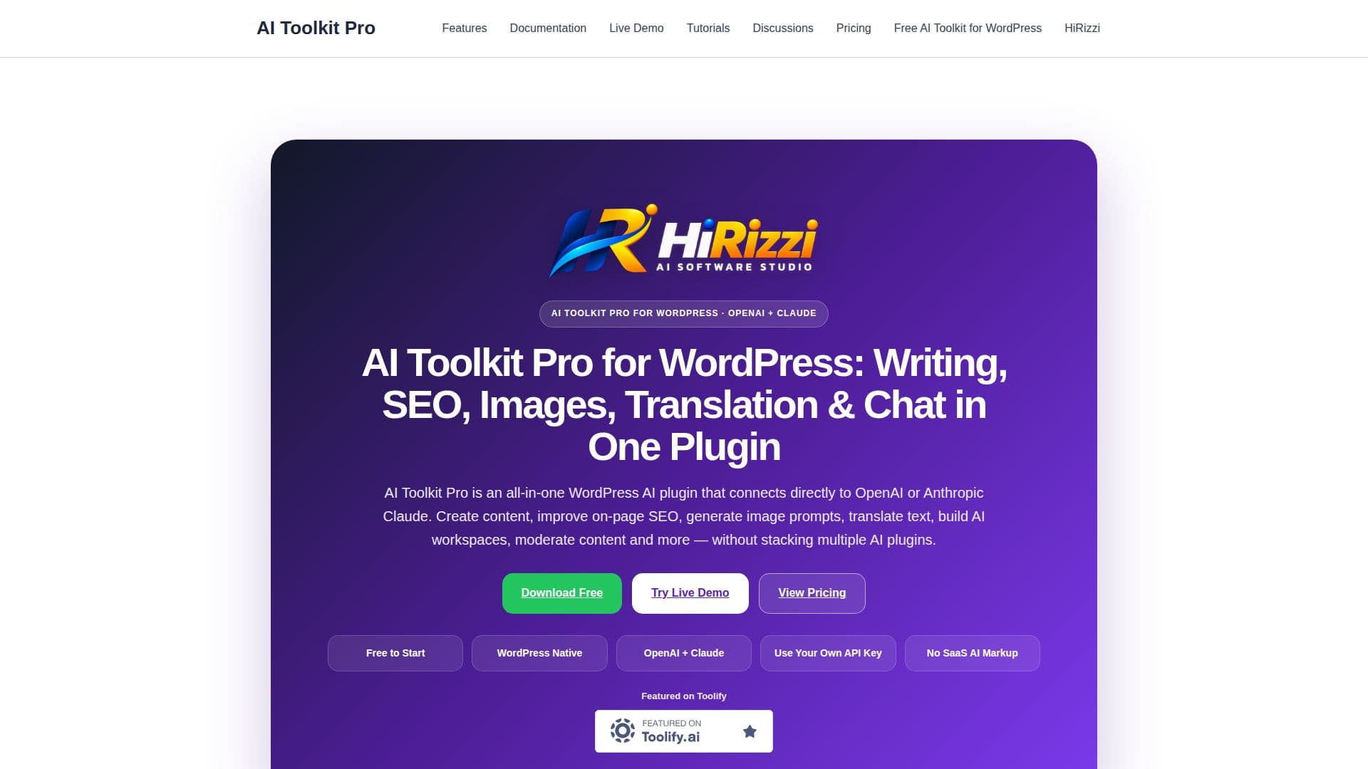 Скриншот AI Toolkit Pro для WordPress