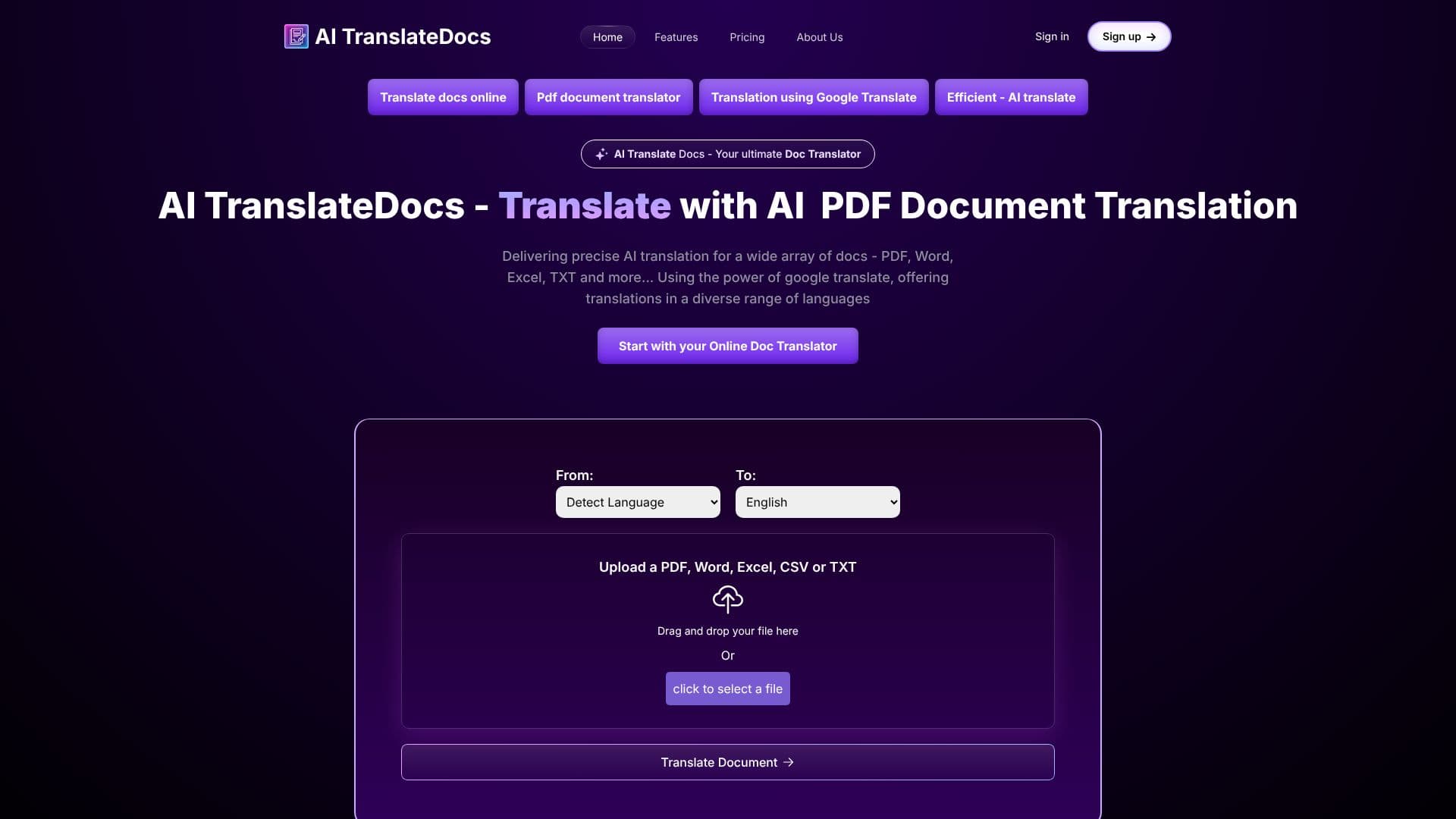 لقطة شاشة لـ AI TranslateDocs