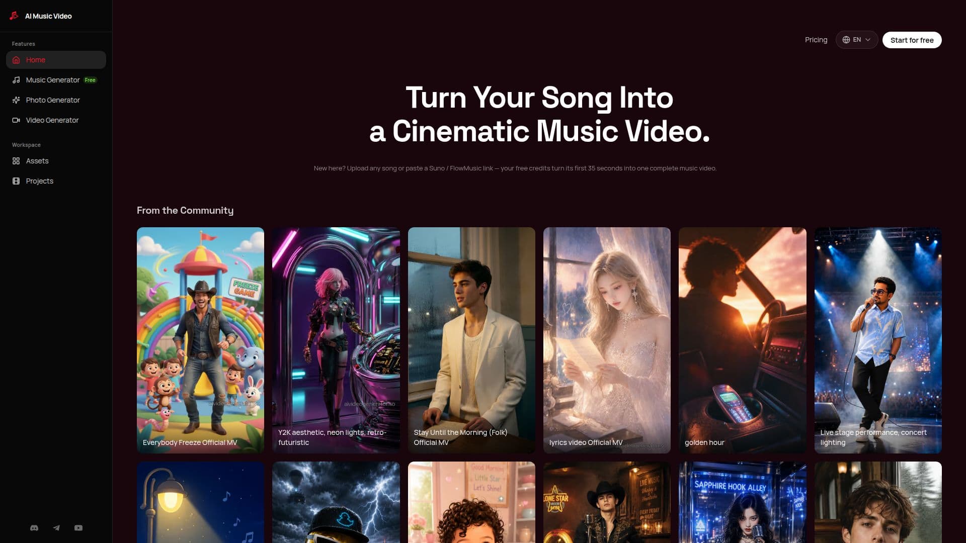 Screenshot von AI Musikvideo-Generator (aivideogenerator.so)