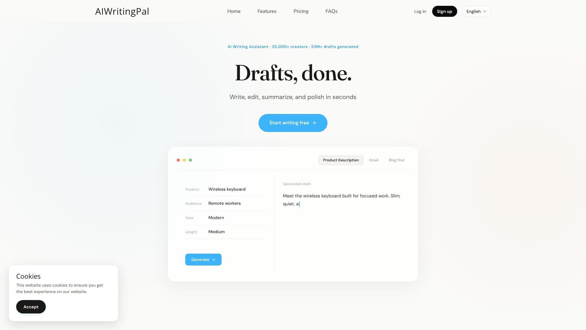 Screenshot von AIWritingPal