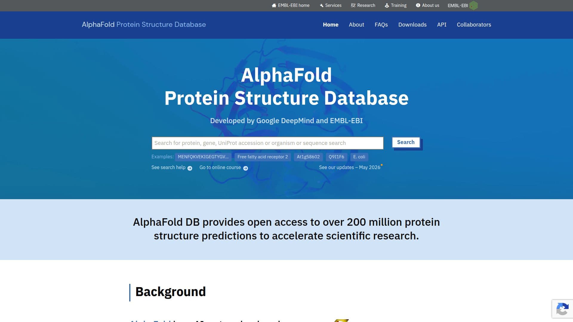 AlphaFold Protein Structure Database screenshot