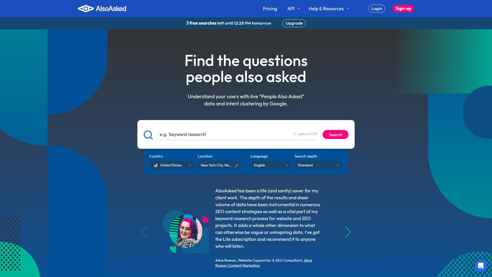 AlsoAsked Keyword Research Tool screenshot