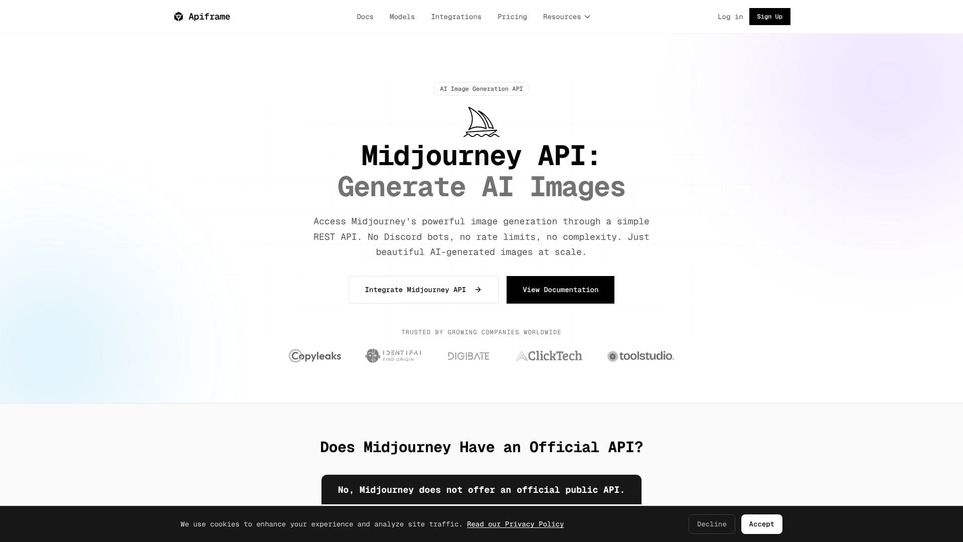 Apiframe의 Midjourney API 스크린샷