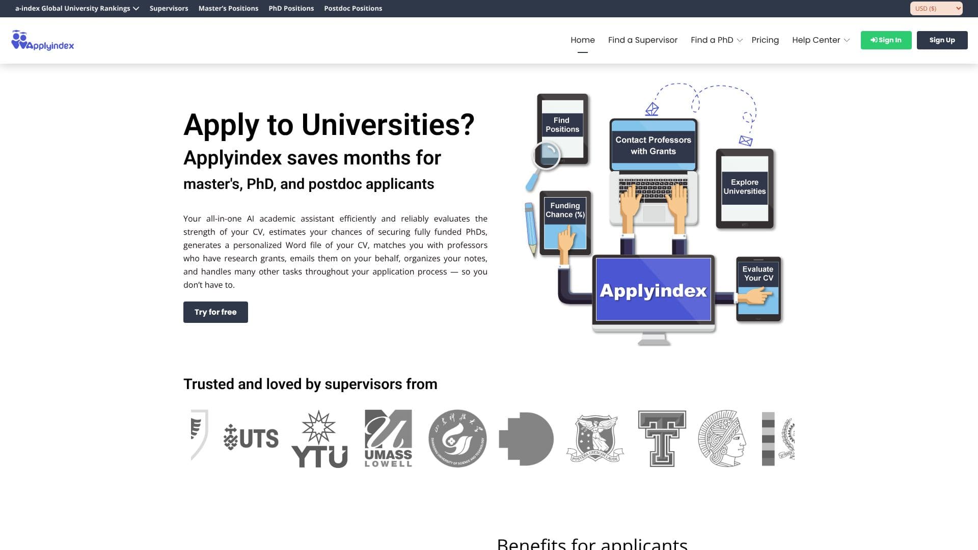 Screenshot von Applyindex AI Academic Assistant