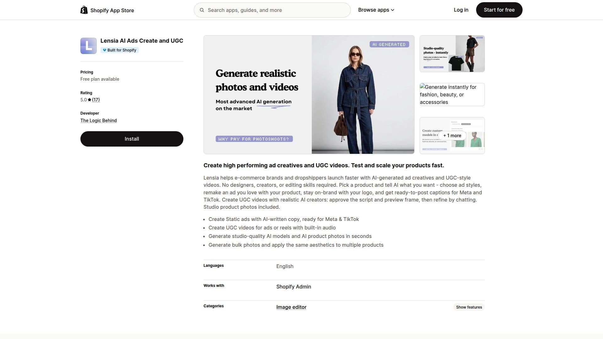 Screenshot von Lensia AI Ads Create and UGC