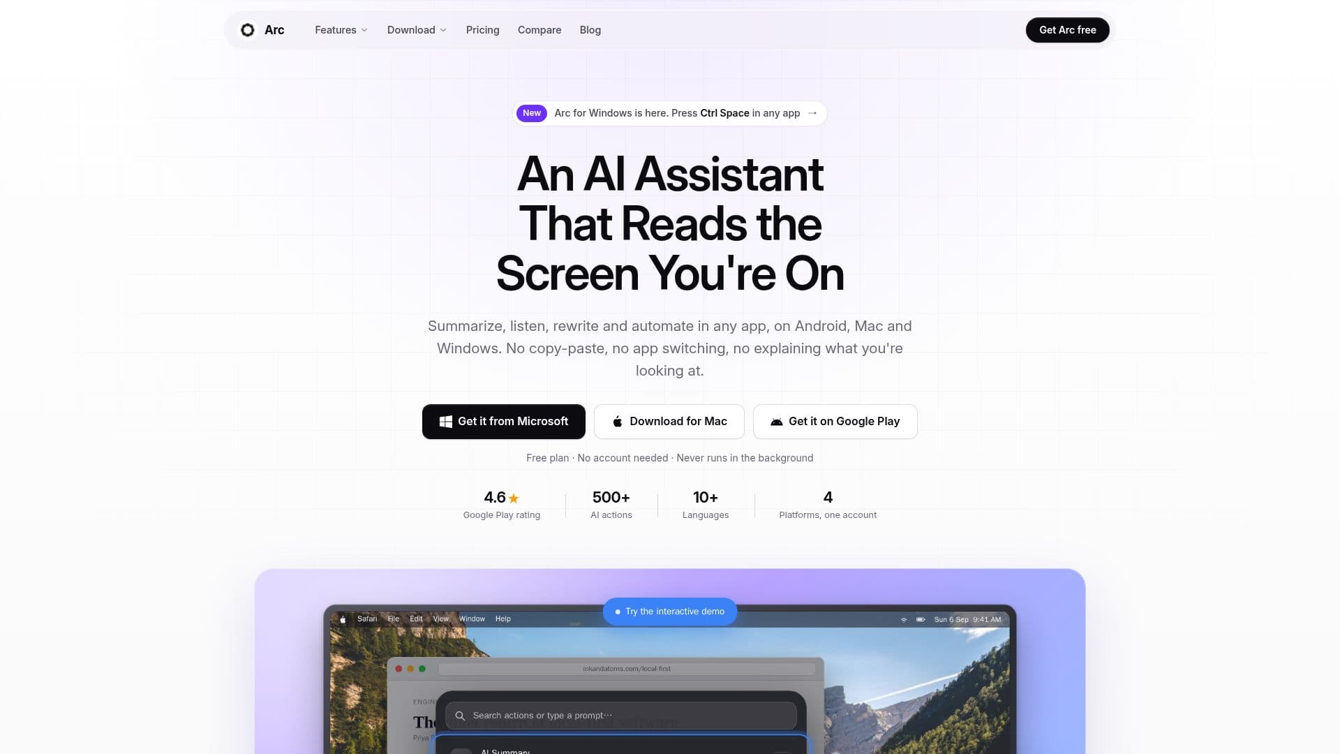 Captura de tela do Arc AI Screen Assistant
