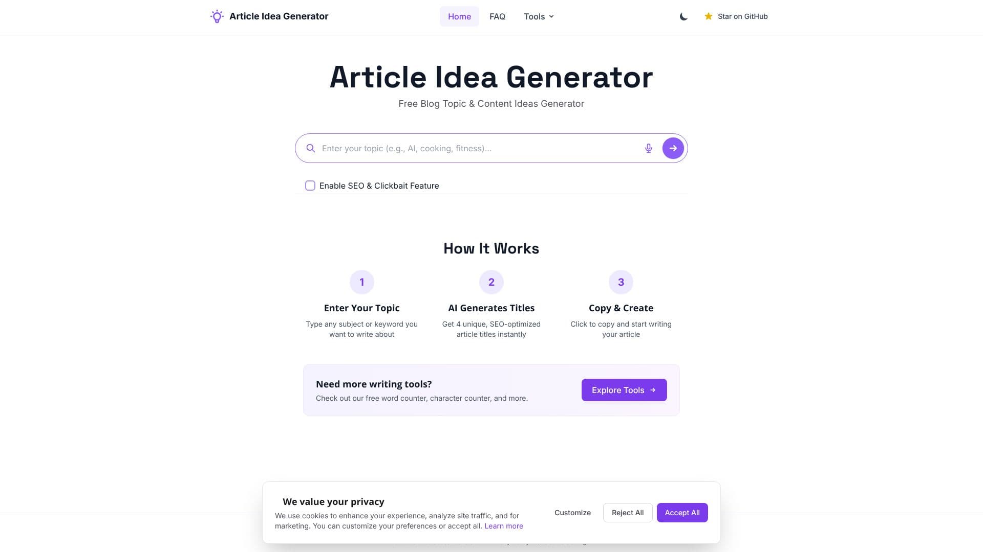 Article Idea Generator 스크린샷