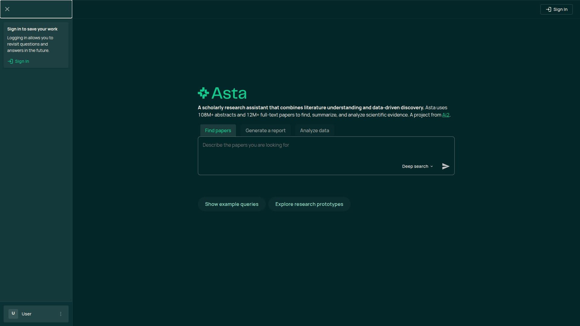 Screenshot von Ai2 Asta