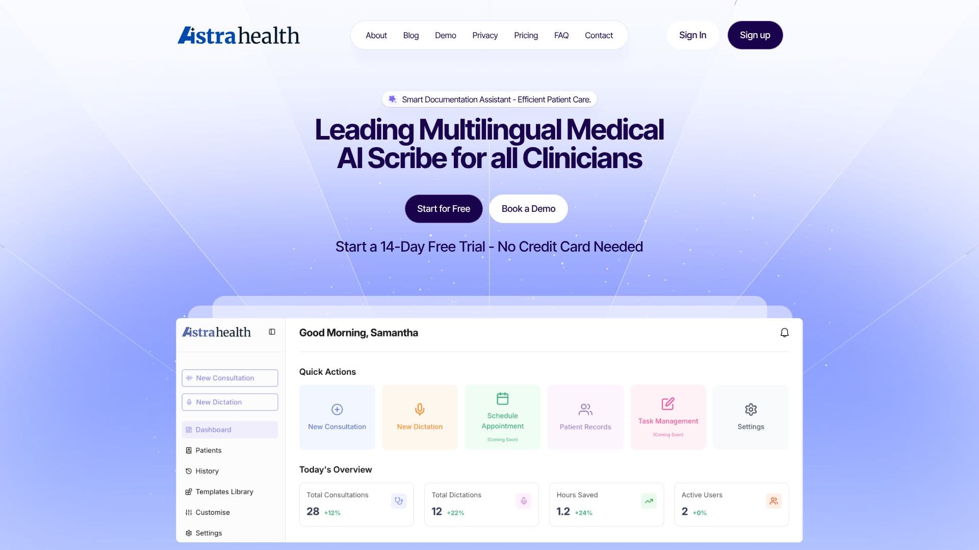Screenshot von Astra Health AI Scribe