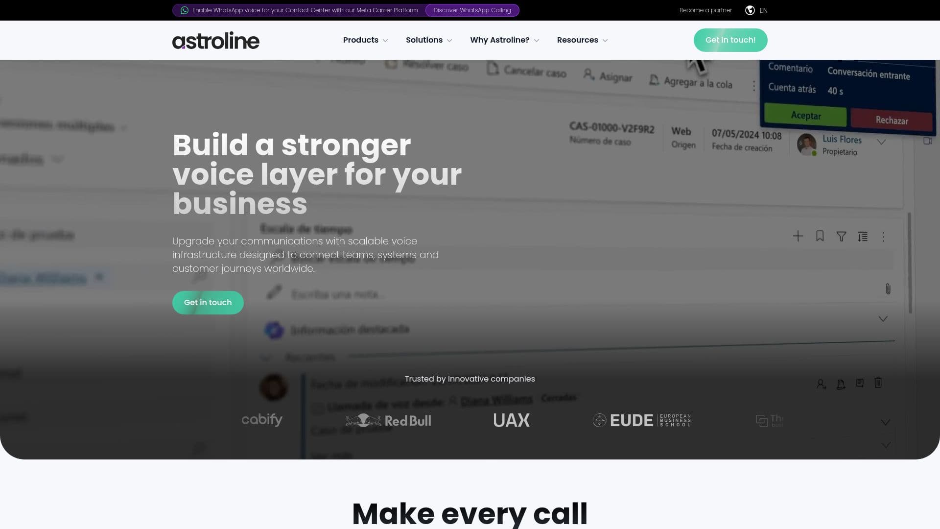 Screenshot von Astroline Voice Infrastructure