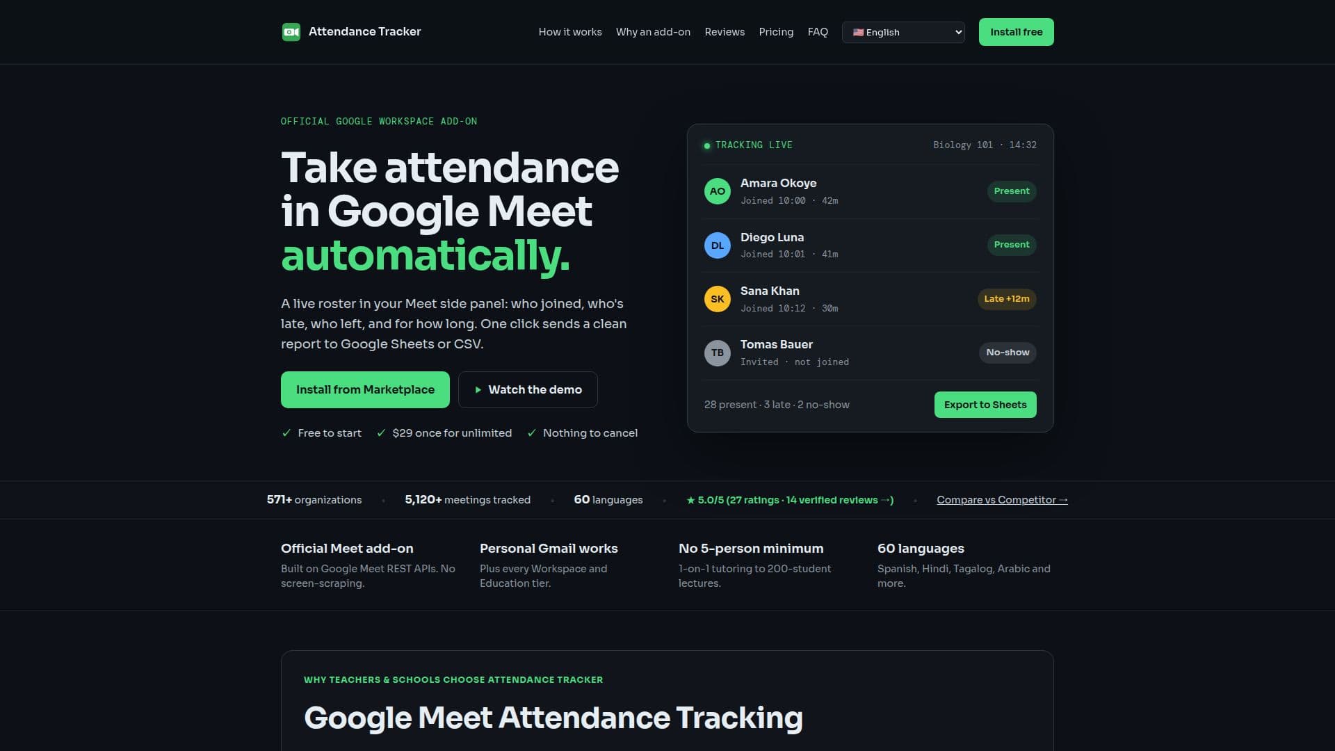 Google Meet用出席トラッカー のスクリーンショット