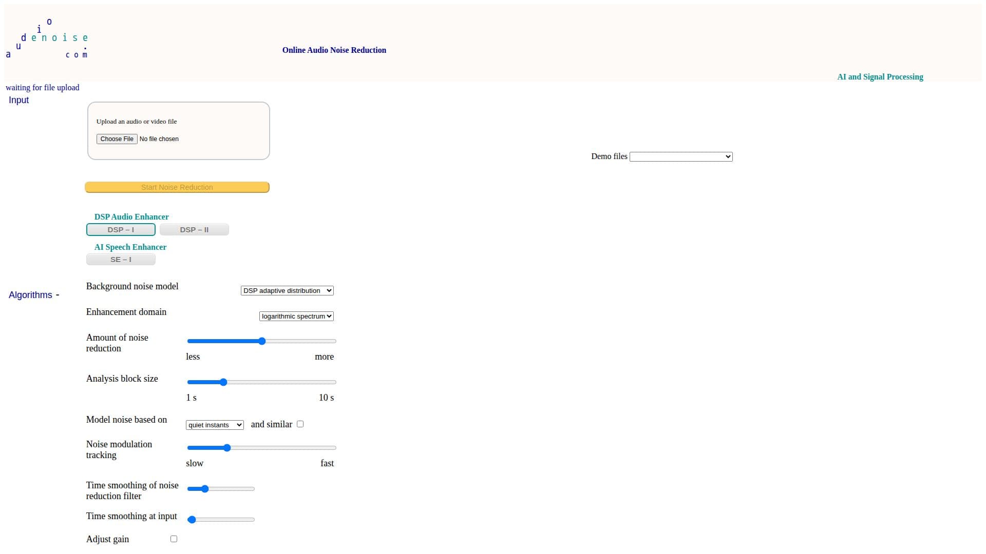 AudioDenoise Online Tool screenshot