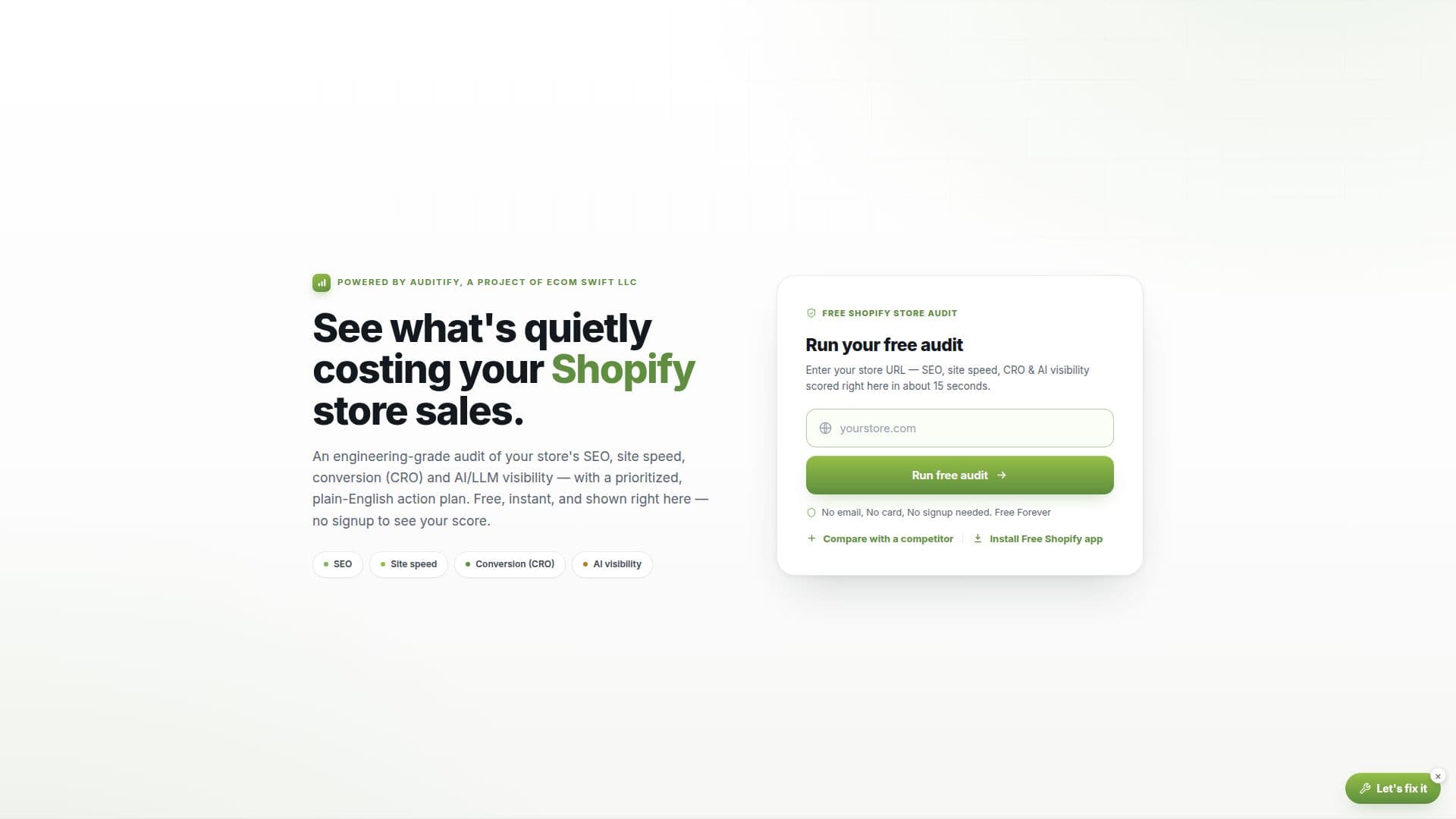 Capture d’écran de Audit Gratuit de Boutique Shopify