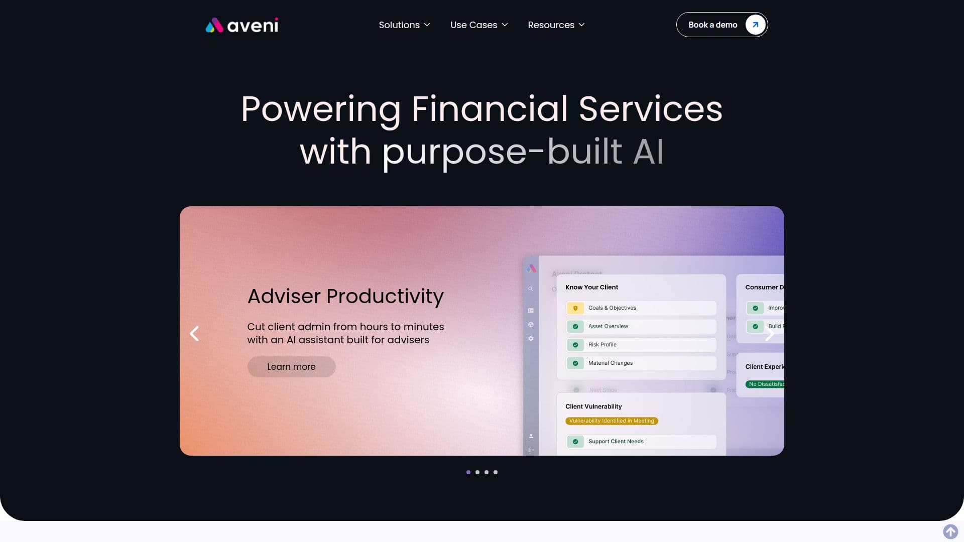Aveni AI 금융 서비스 스크린샷