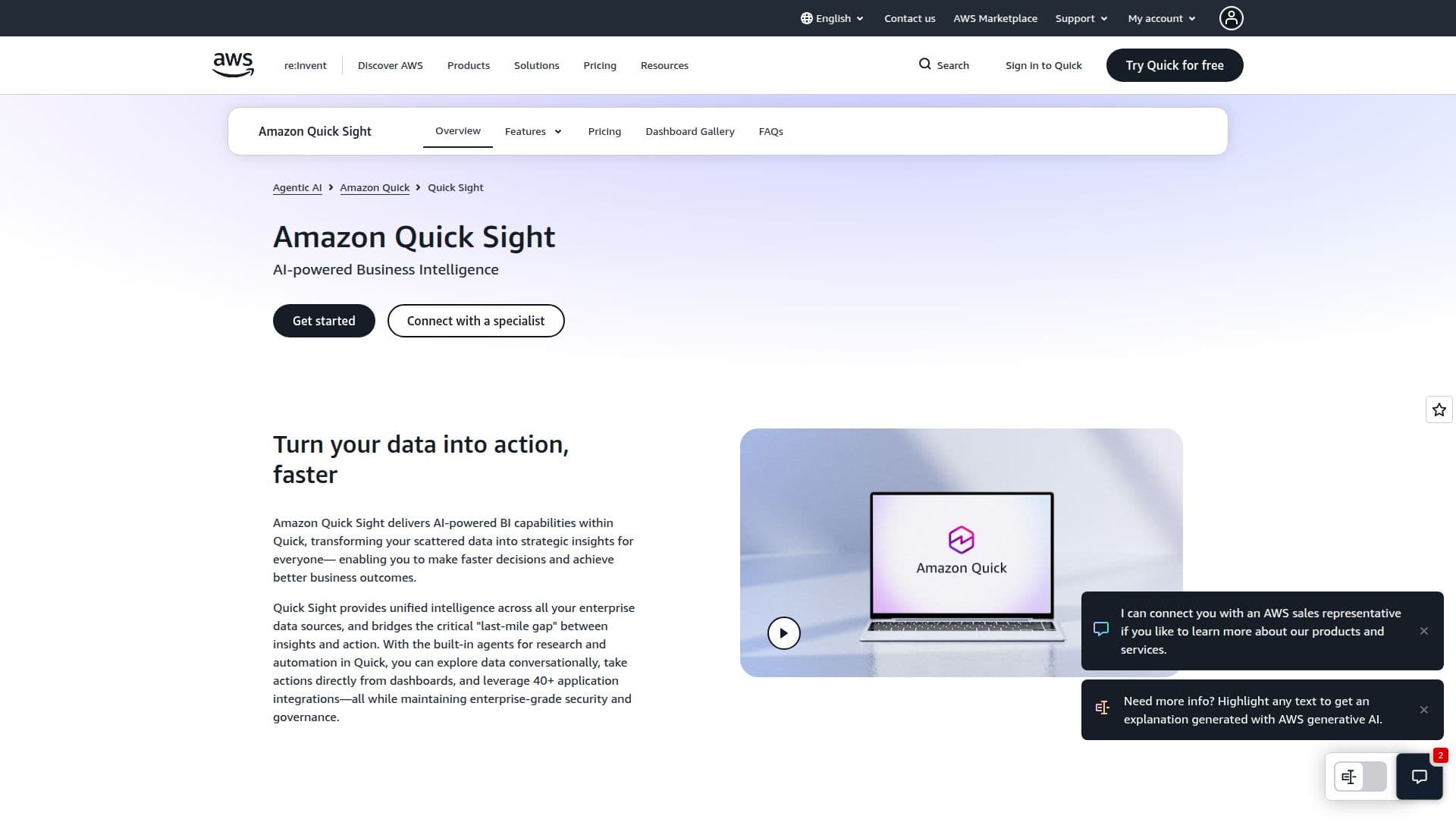 لقطة شاشة لـ Amazon QuickSight