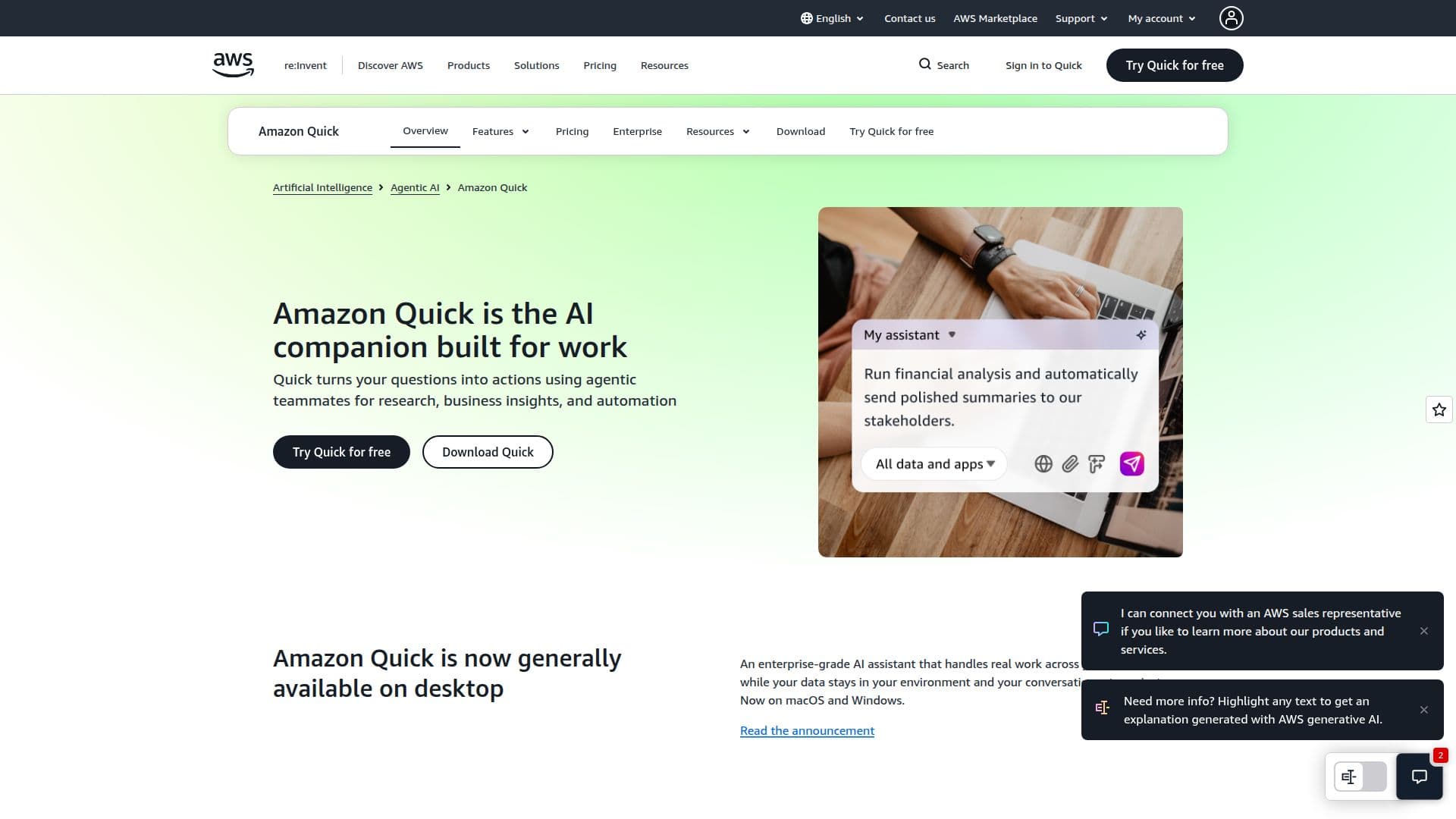 Amazon Quick AI Assistant screenshot