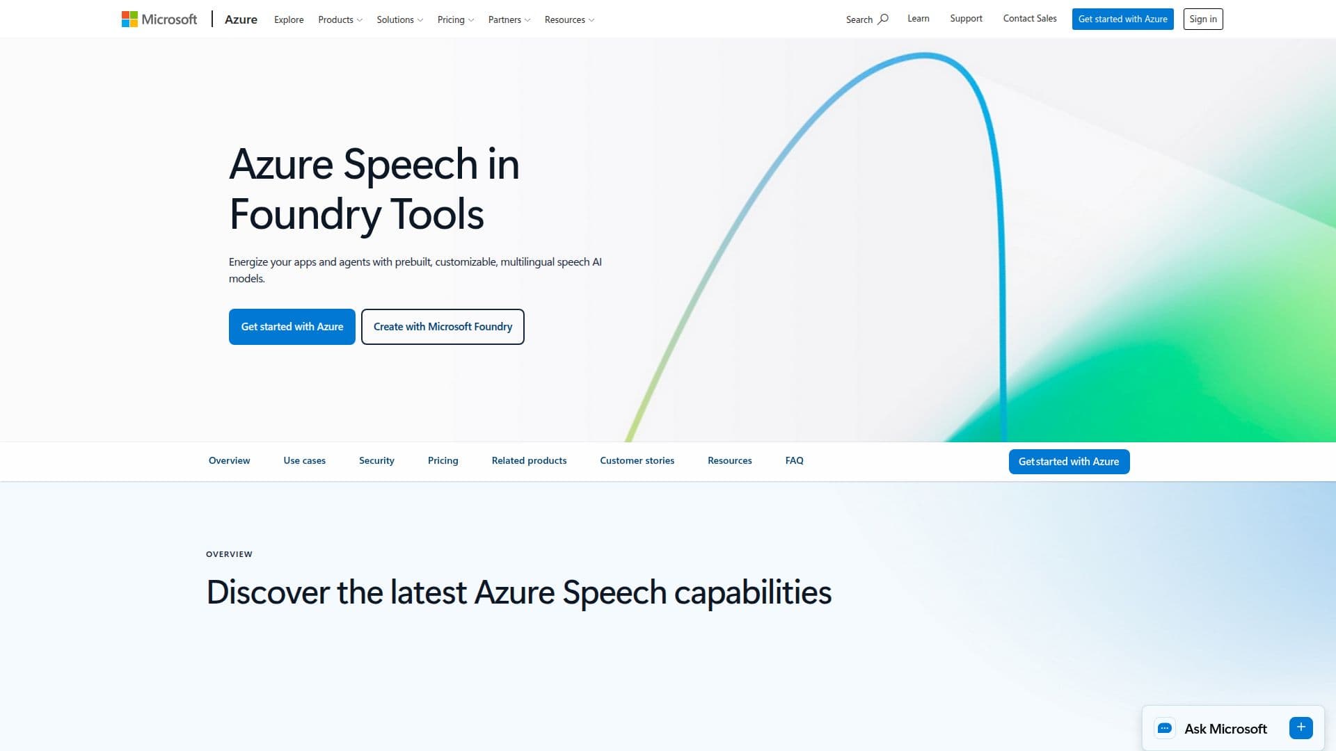 Captura de pantalla de Azure Speech en Foundry Tools