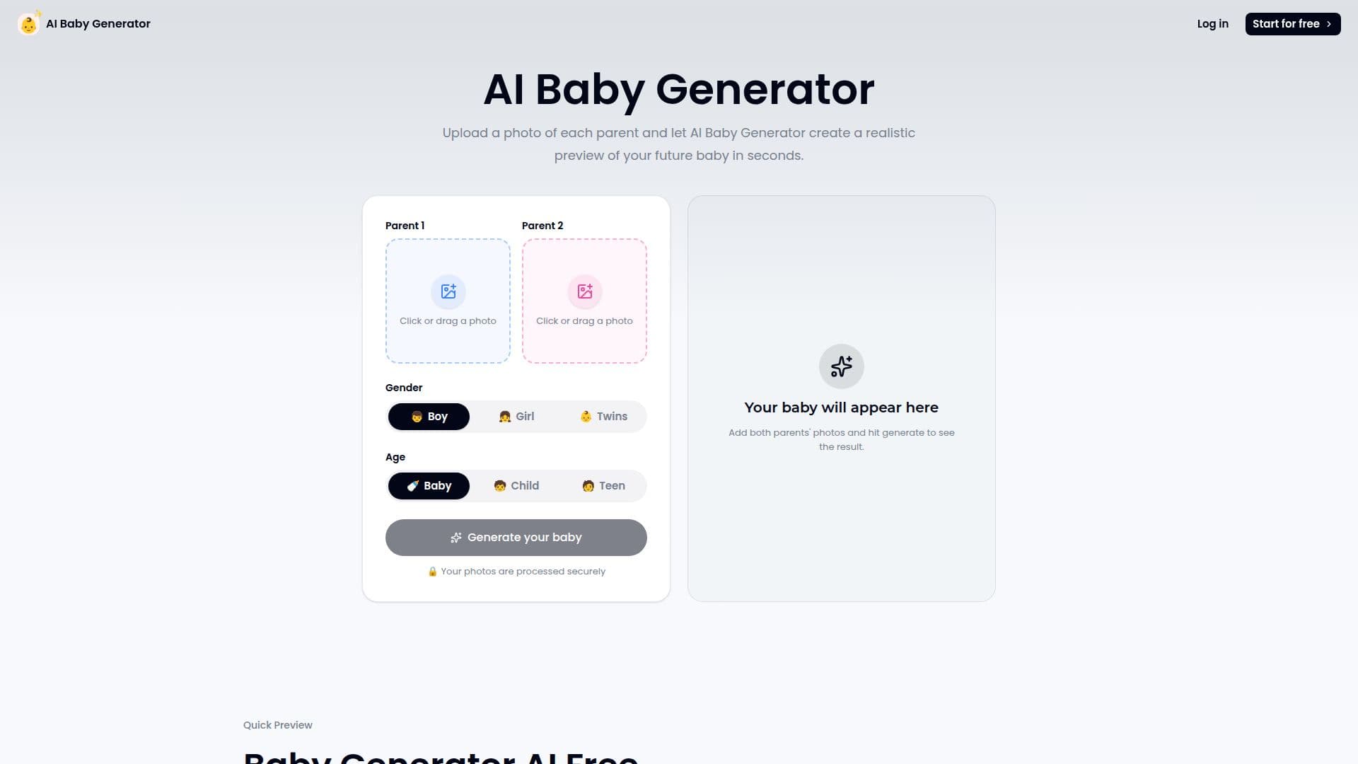 Screenshot von AI Baby Generator