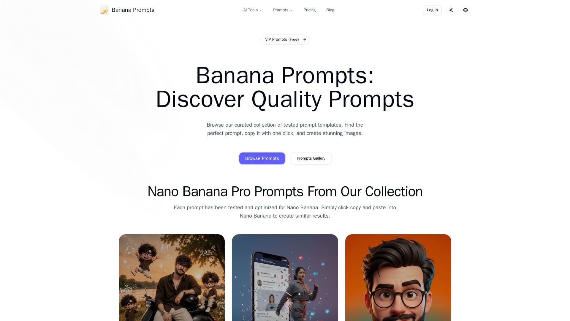 Captura de pantalla de Banana Prompts
