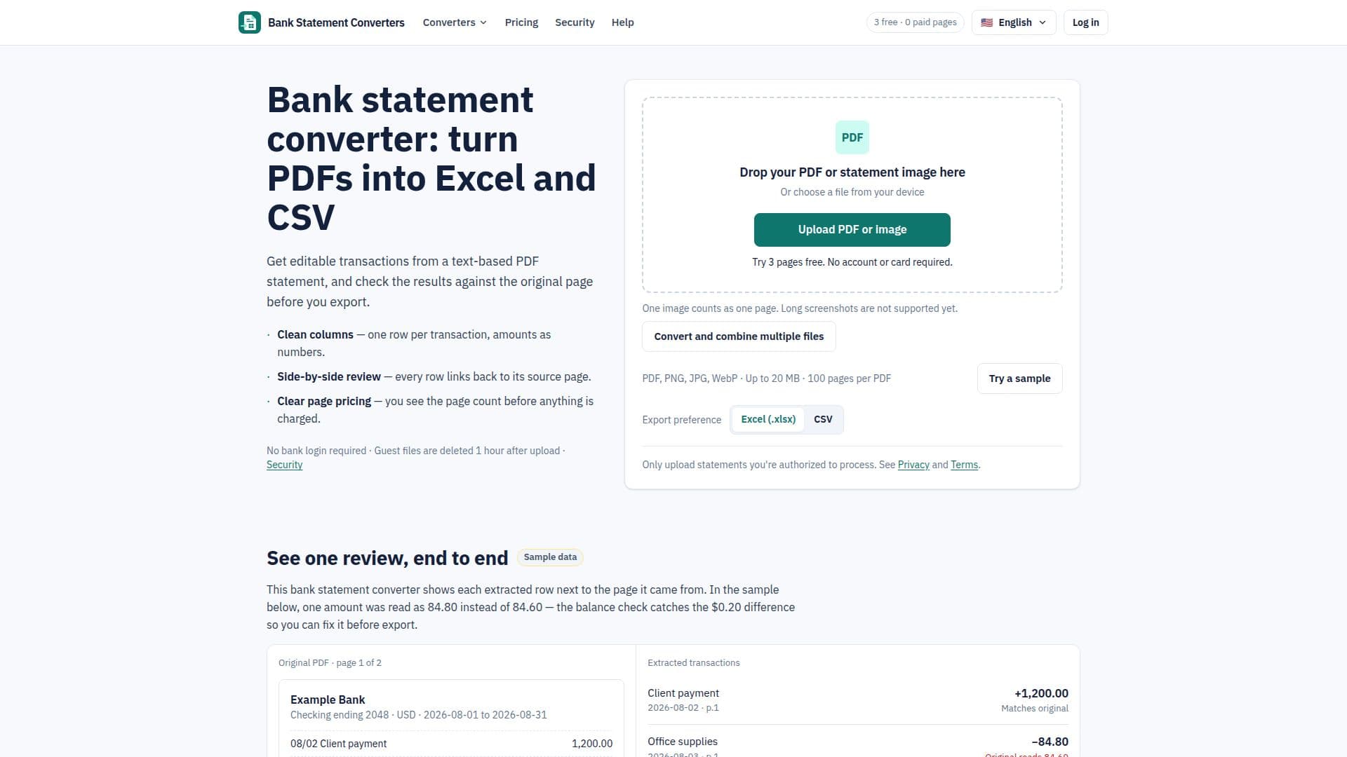 Tangkapan layar Pengonversi Laporan Bank