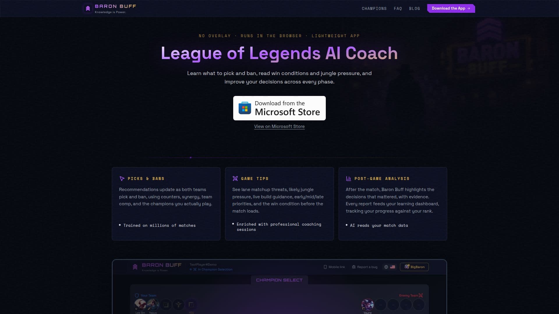 Tangkapan layar Baron Buff — Aplikasi Pelatih & Pendamping AI League of Legends