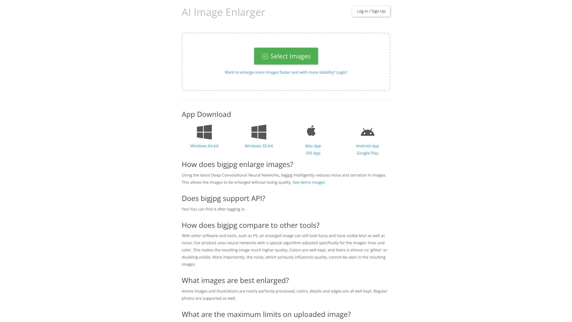 Capture d’écran de Bigjpg AI Image Enlarger
