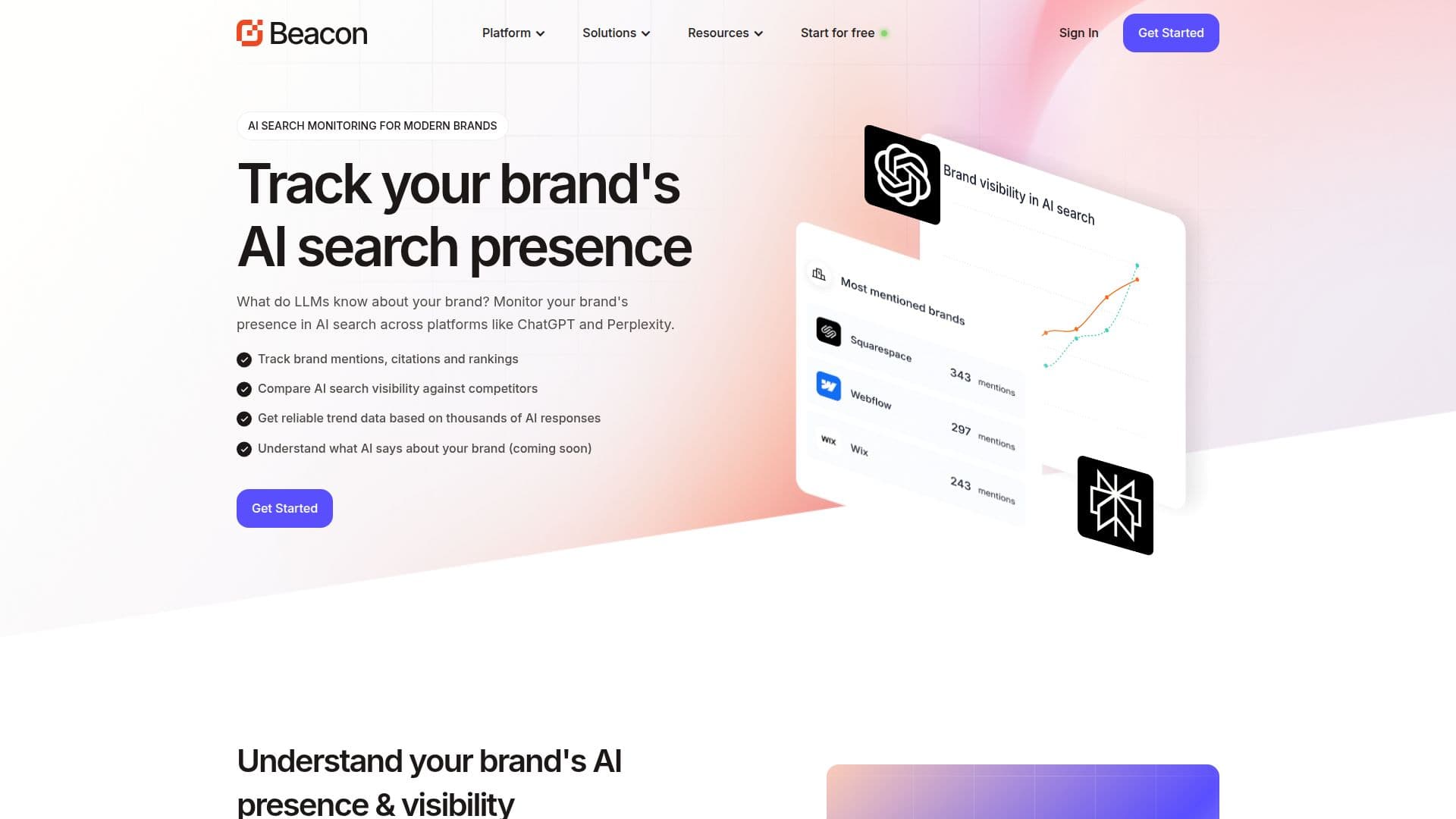 Tangkapan layar BrandBeacon AI Search Tracker