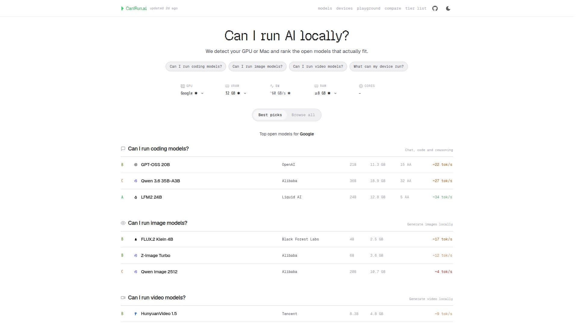 Скриншот CanIRun.ai