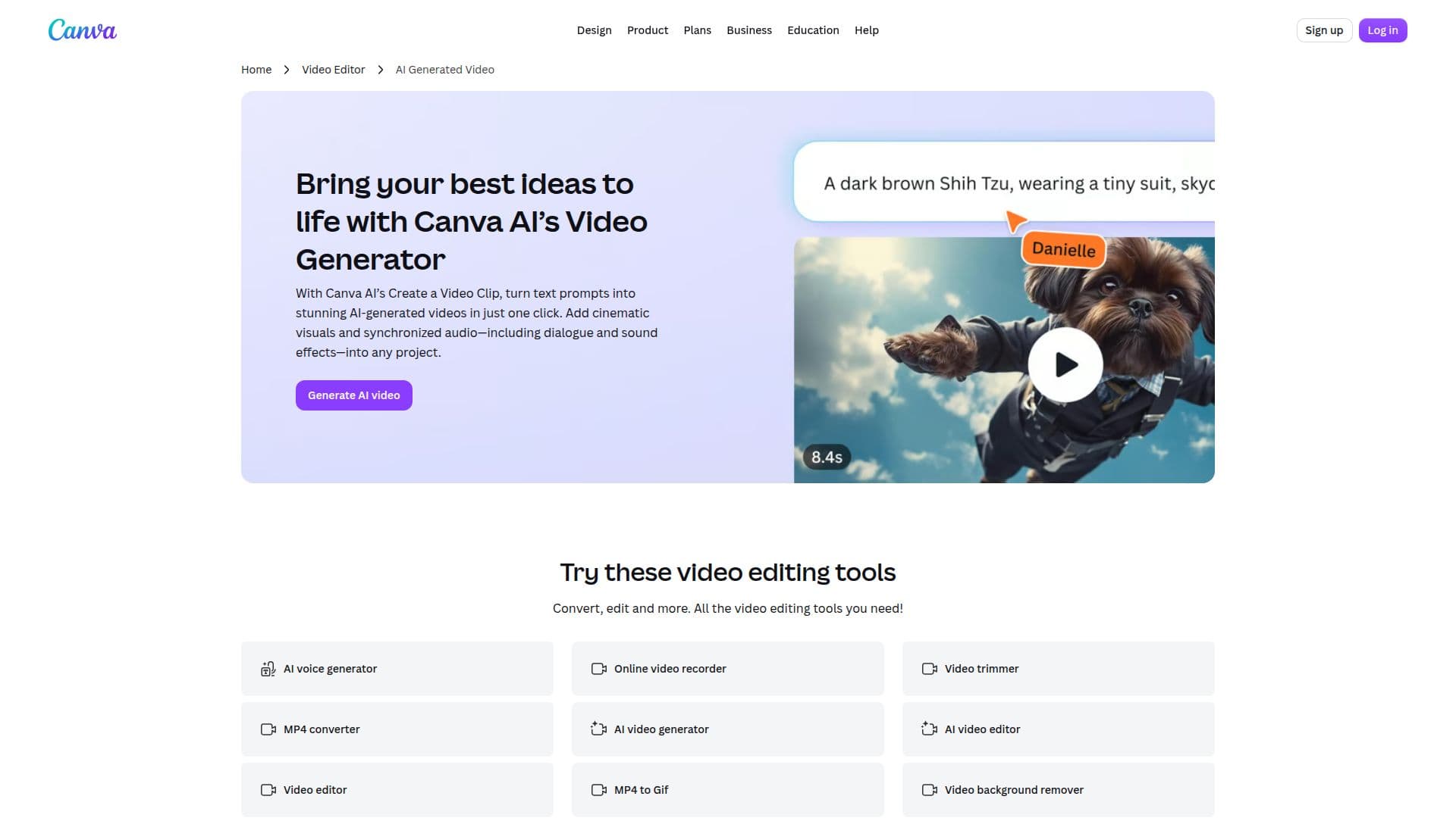 Screenshot von Canva AI Video Generator