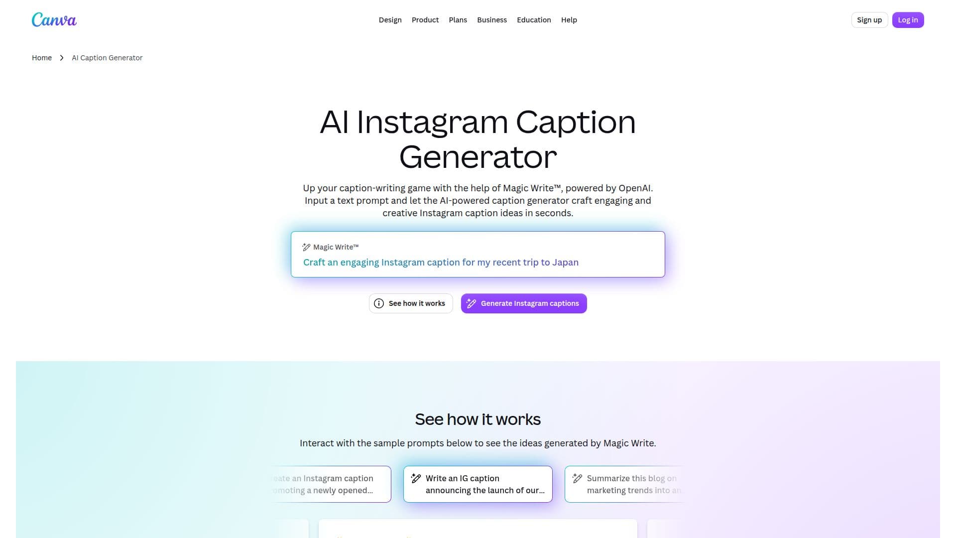 AI 인스타그램 캡션 생성기 | Canva 스크린샷
