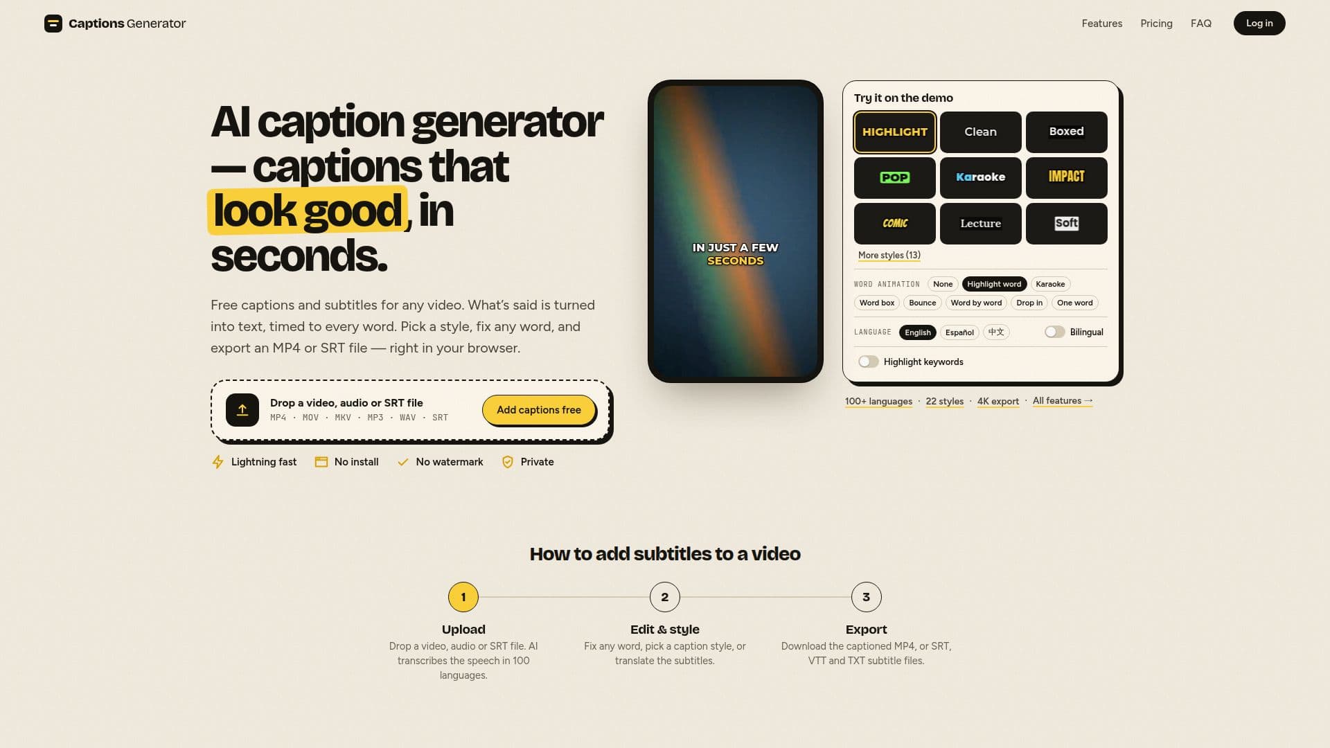 Screenshot von Untertitel-Generator