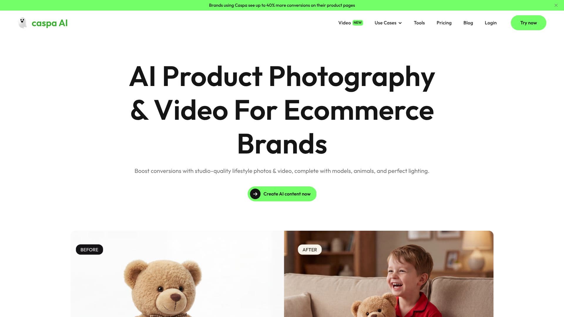 Screenshot von Caspa AI Produktfotografie