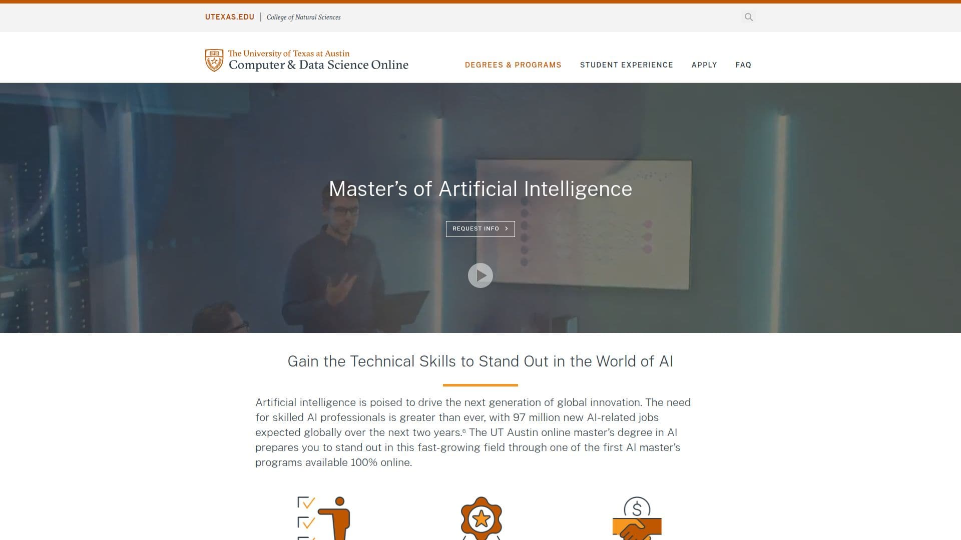 Online Master of Science in Artificial Intelligence (UT Austin) screenshot