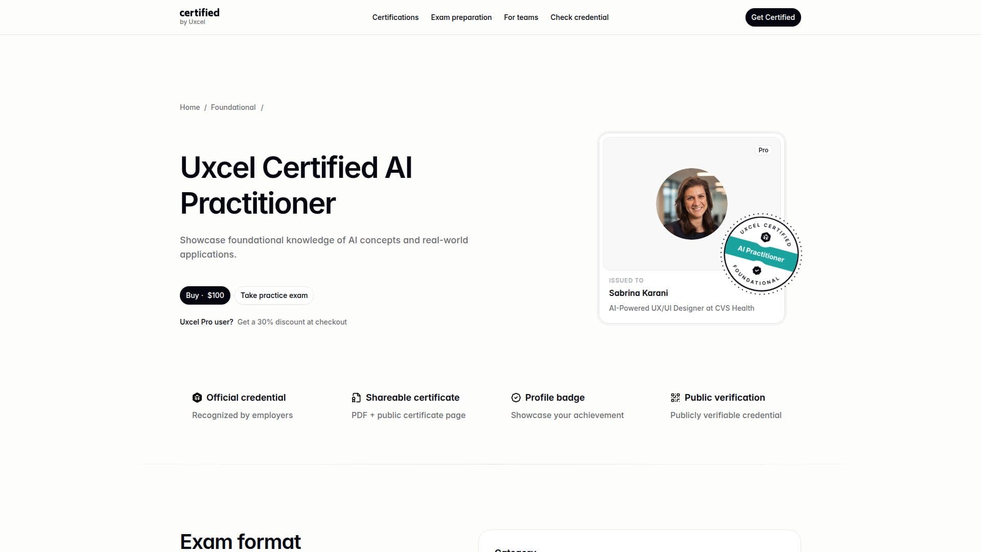 Uxcel Certified AI Practitioner screenshot