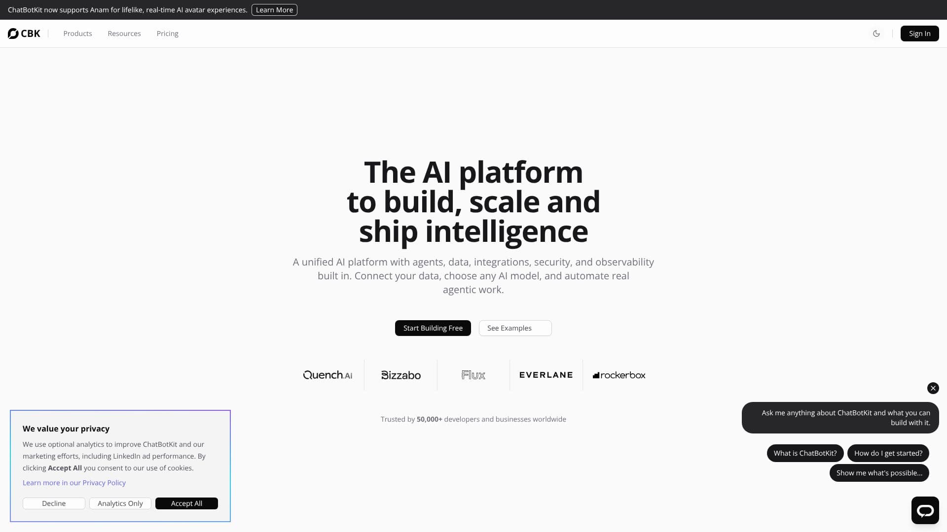 Tangkapan layar Platform Agen AI ChatBotKit